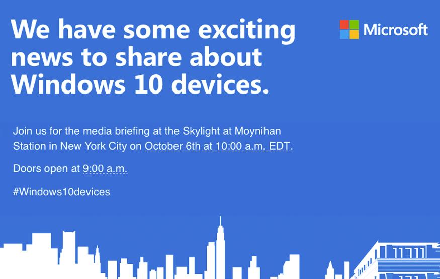 Microsoft hosting Windows 10 device event on October 7