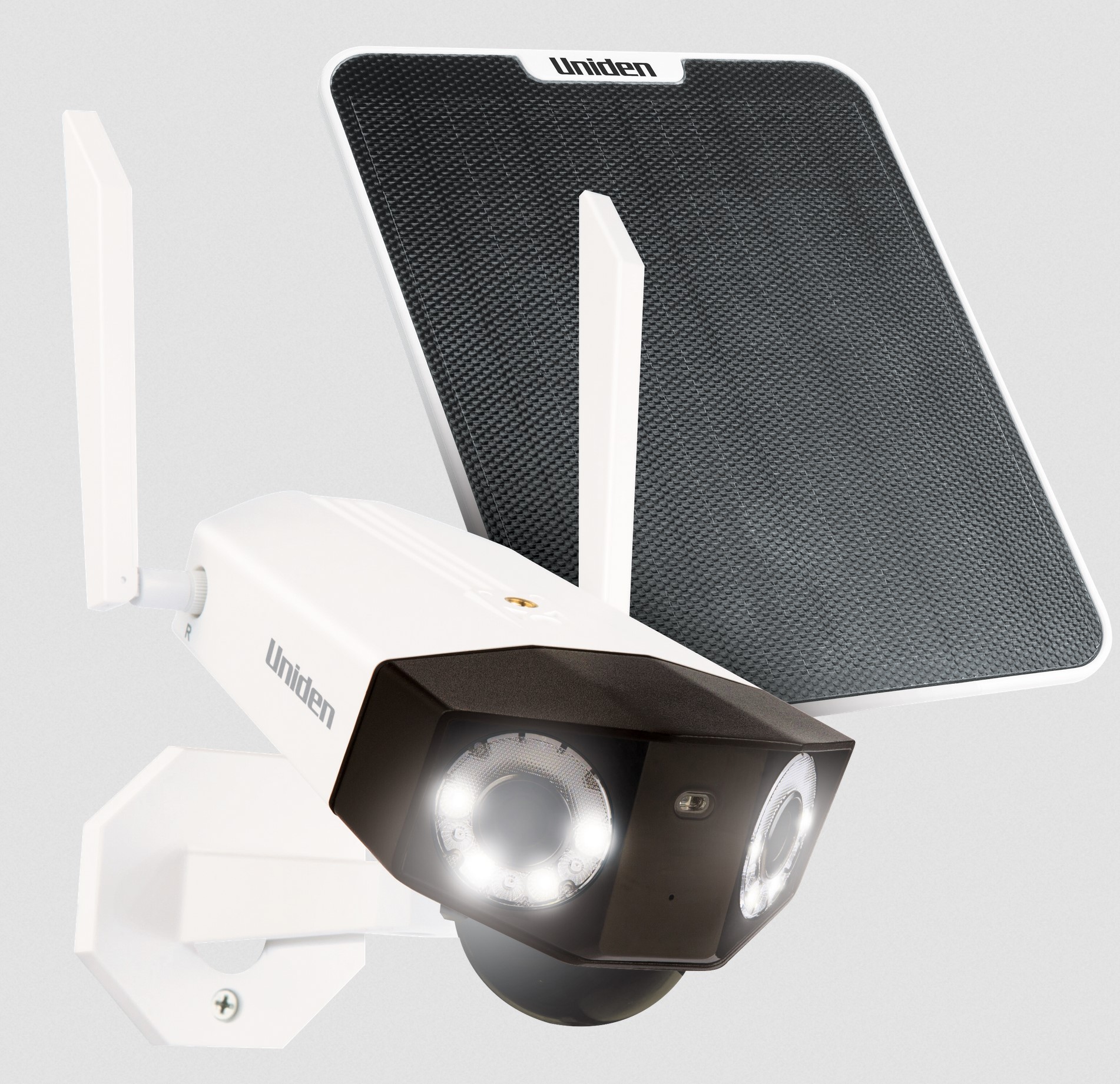 Uniden App Cam Solo PANO 3K dual-lens spotlight security cam with solar pan...