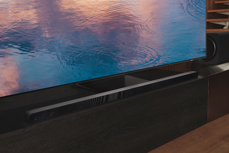 Experience the ultimate in style and sound, with Samsung’s Ultra Slim S-Series Soundbar. Image simulated for illustrative purposes. TV sold separately.